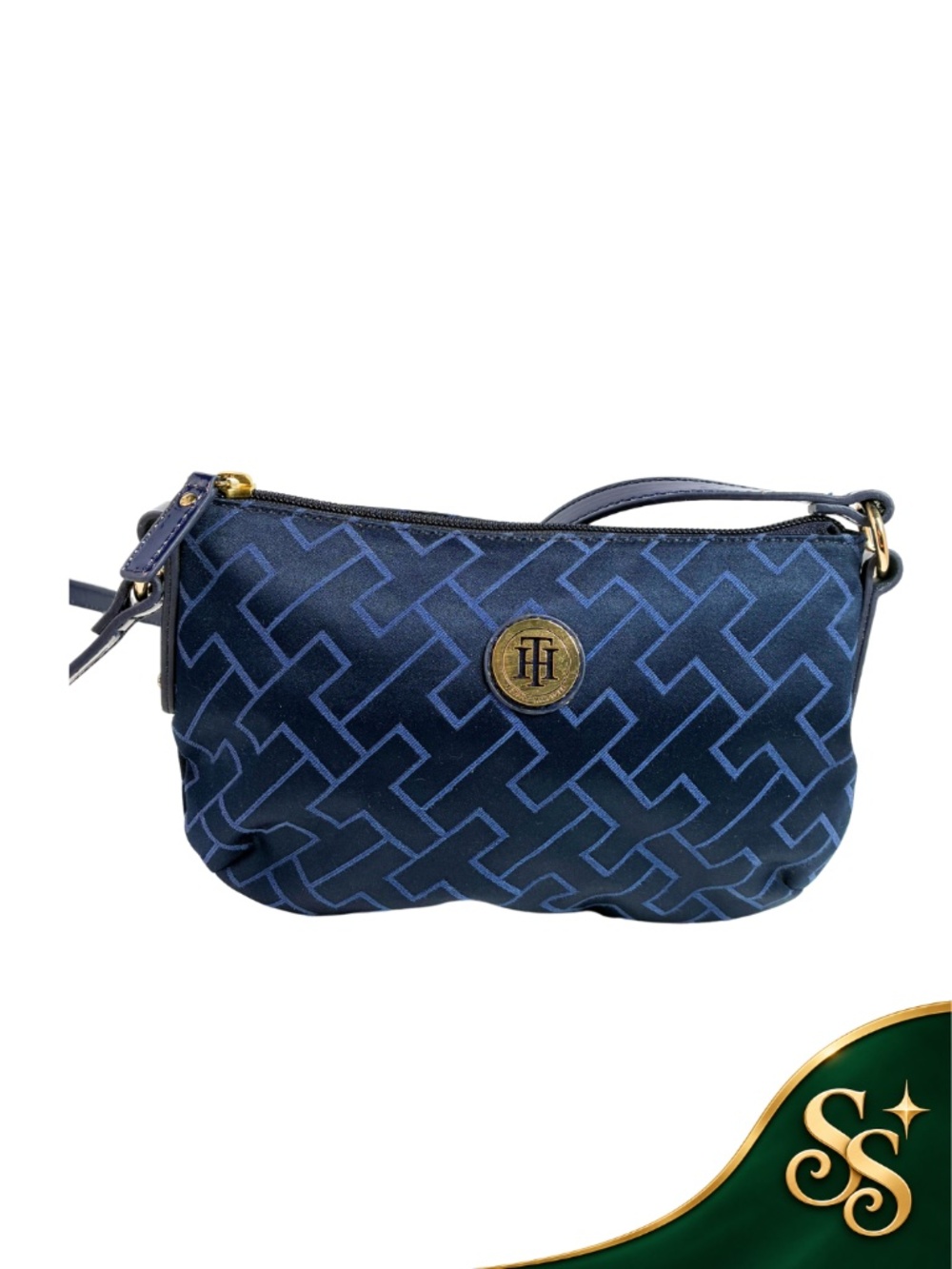Crossbody Bag Tommy Hilfiger Navy Monogram Gold Logo Nylon